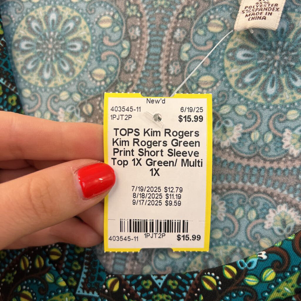 Kim Rogers Green Print Short Sleeve Top 1X