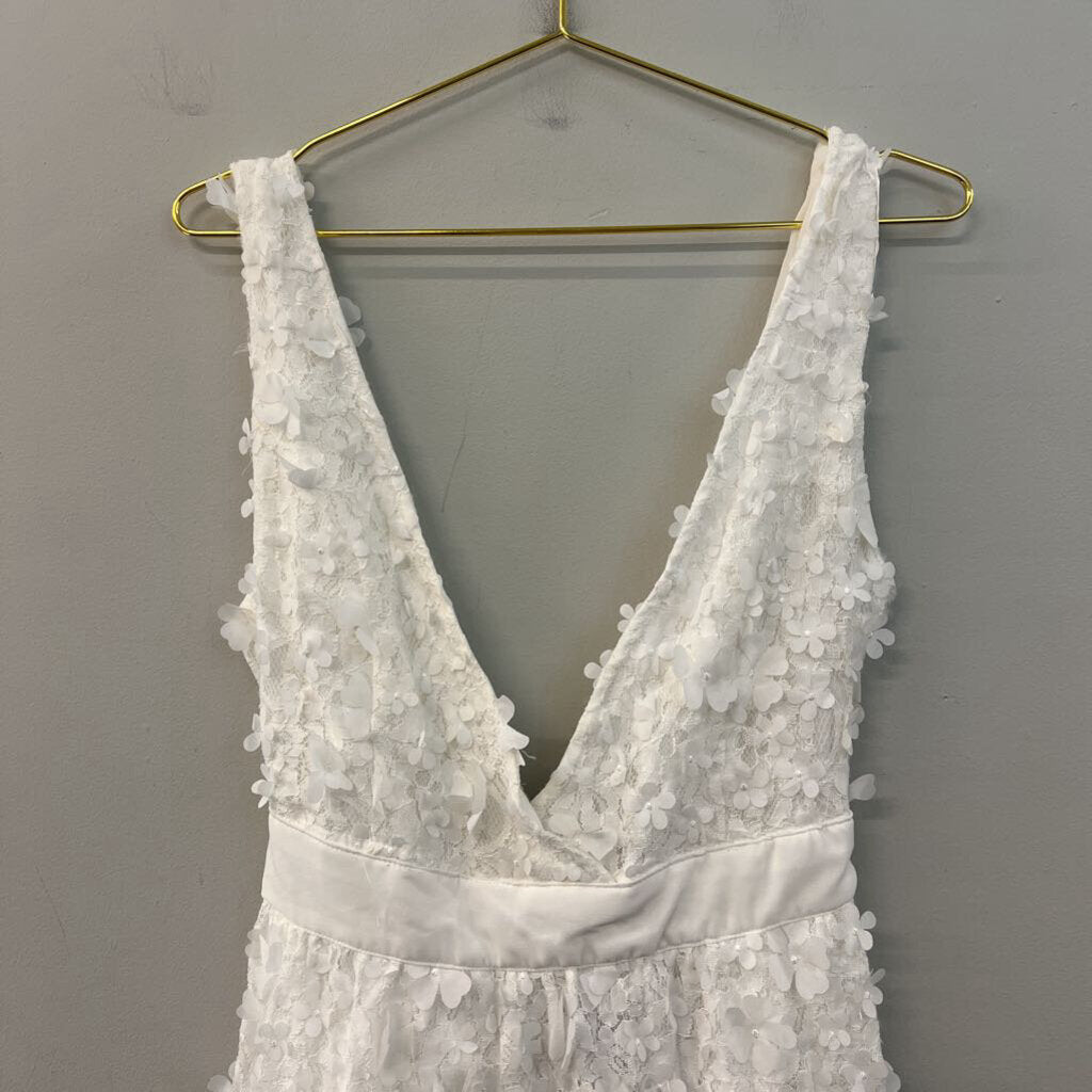 Lulus White 3D Flower V Neck Dress Large