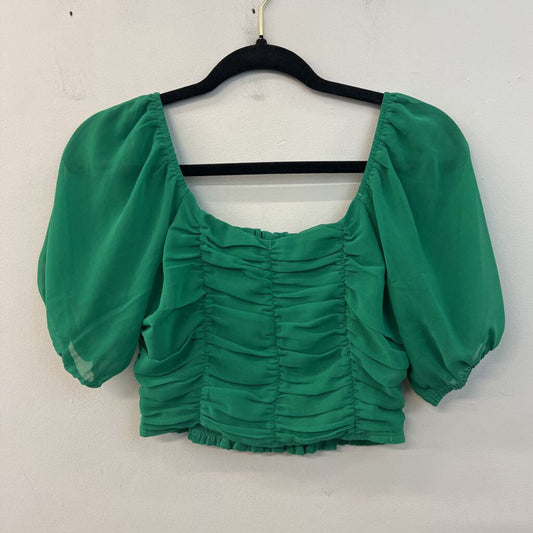 Altar'd State Green Cropped Short Puff Sleeve Top Extra Small