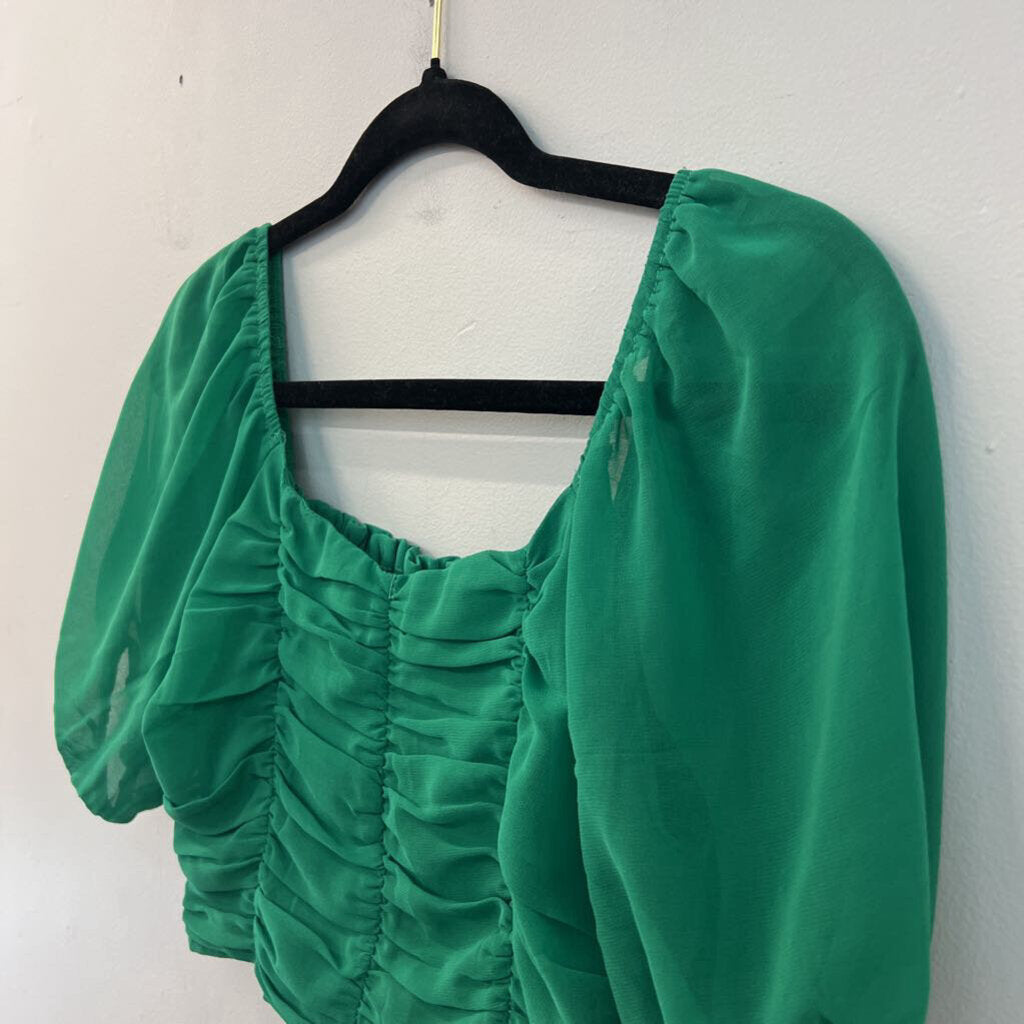 Altar'd State Green Cropped Short Puff Sleeve Top Extra Small