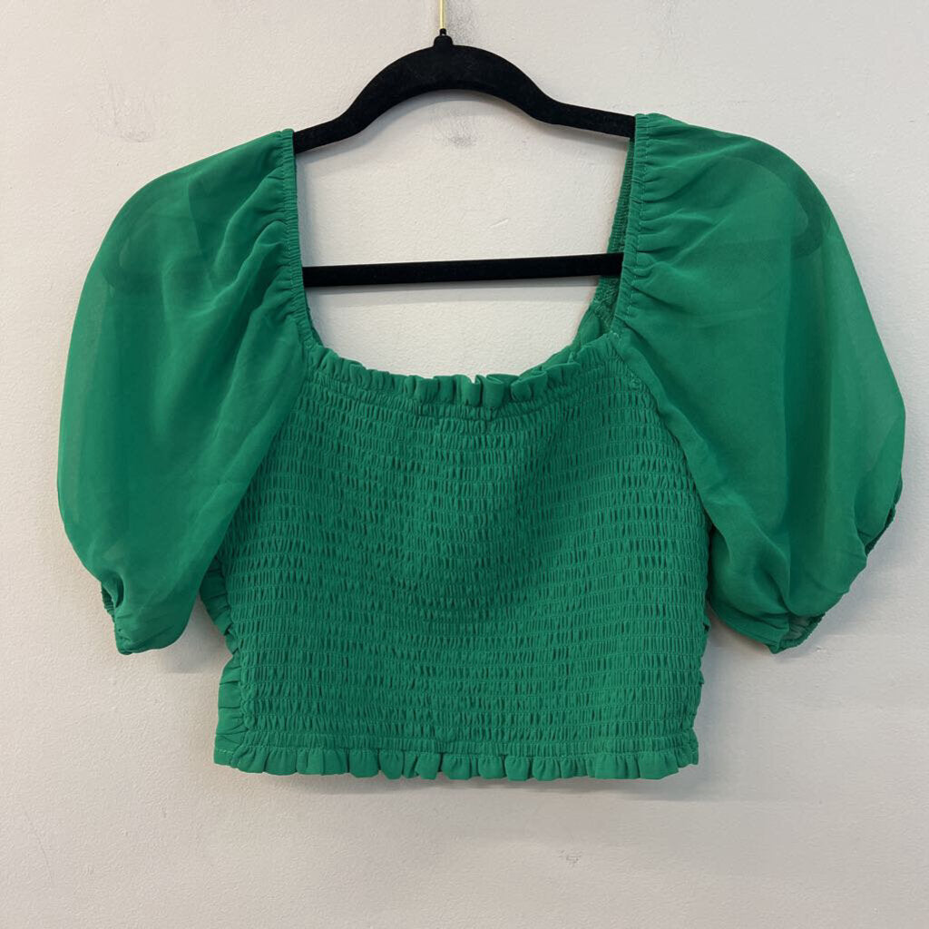 Altar'd State Green Cropped Short Puff Sleeve Top Extra Small