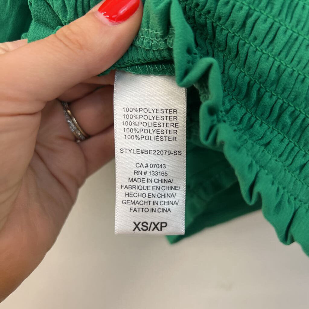 Altar'd State Green Cropped Short Puff Sleeve Top Extra Small