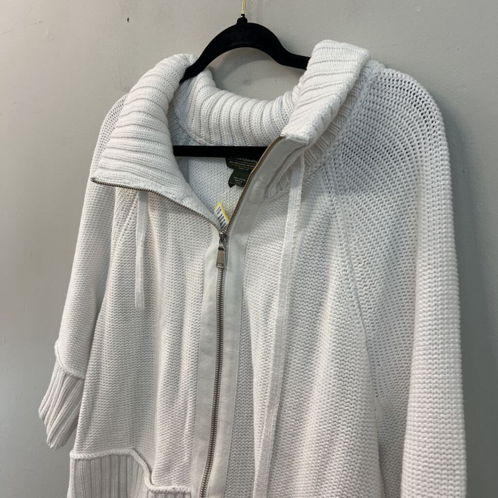 Eddie Bauer White Knit Short Sleeve Zip Up Sweater Extra Large