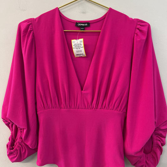 Express Hot Pink Puff Sleeve Bodysuit Extra Small