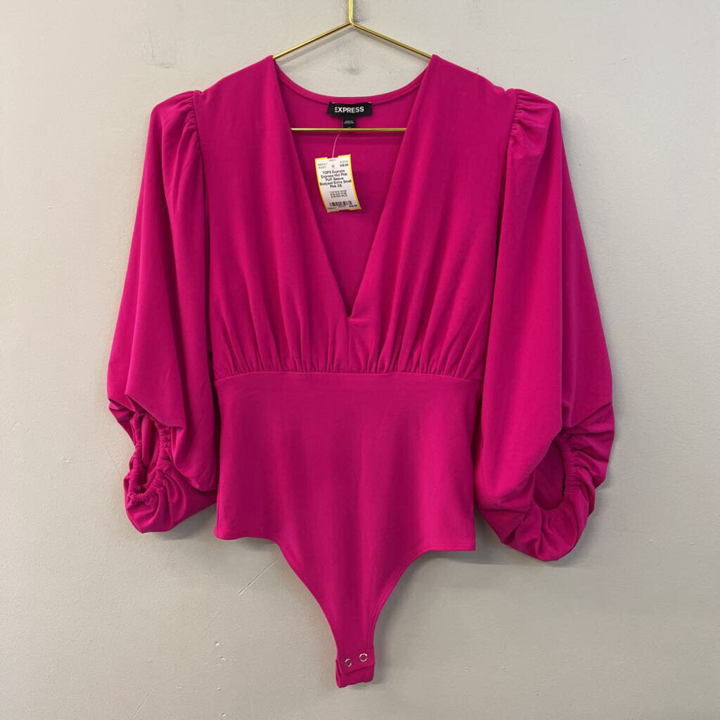 Express Hot Pink Puff Sleeve Bodysuit Extra Small