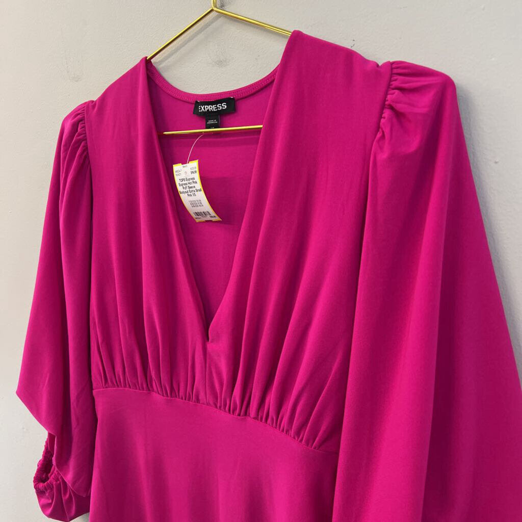 Express Hot Pink Puff Sleeve Bodysuit Extra Small