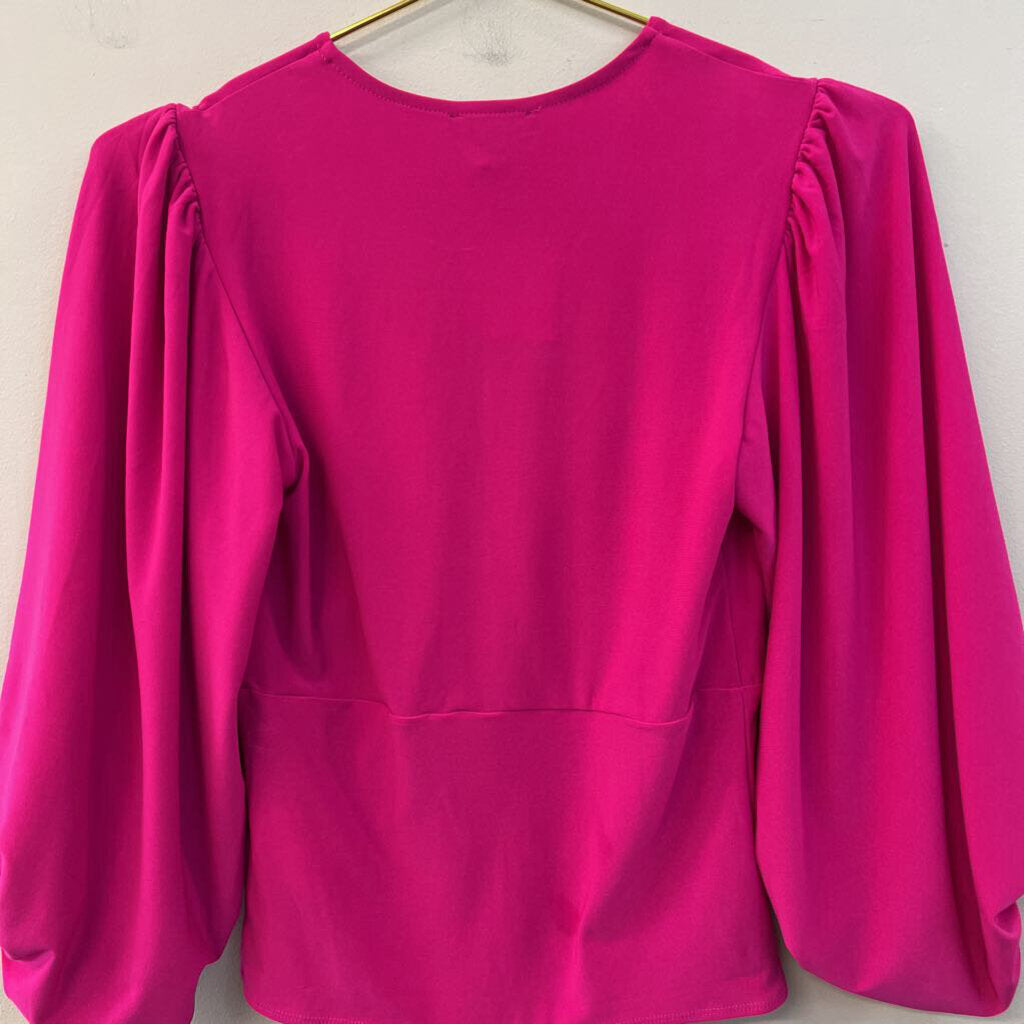 Express Hot Pink Puff Sleeve Bodysuit Extra Small