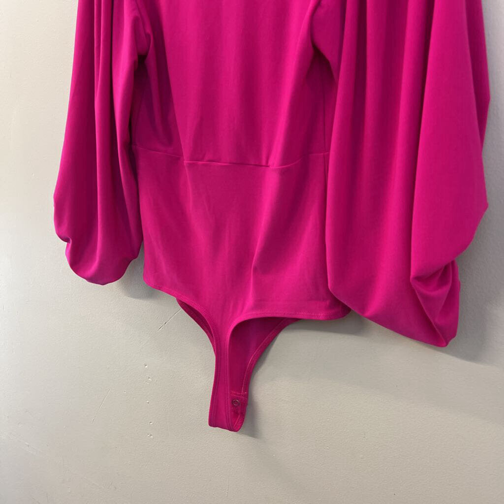 Express Hot Pink Puff Sleeve Bodysuit Extra Small