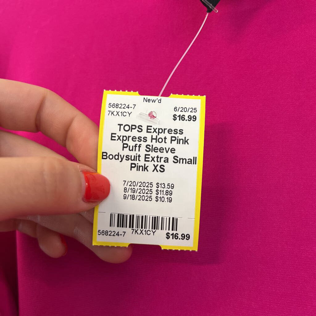 Express Hot Pink Puff Sleeve Bodysuit Extra Small