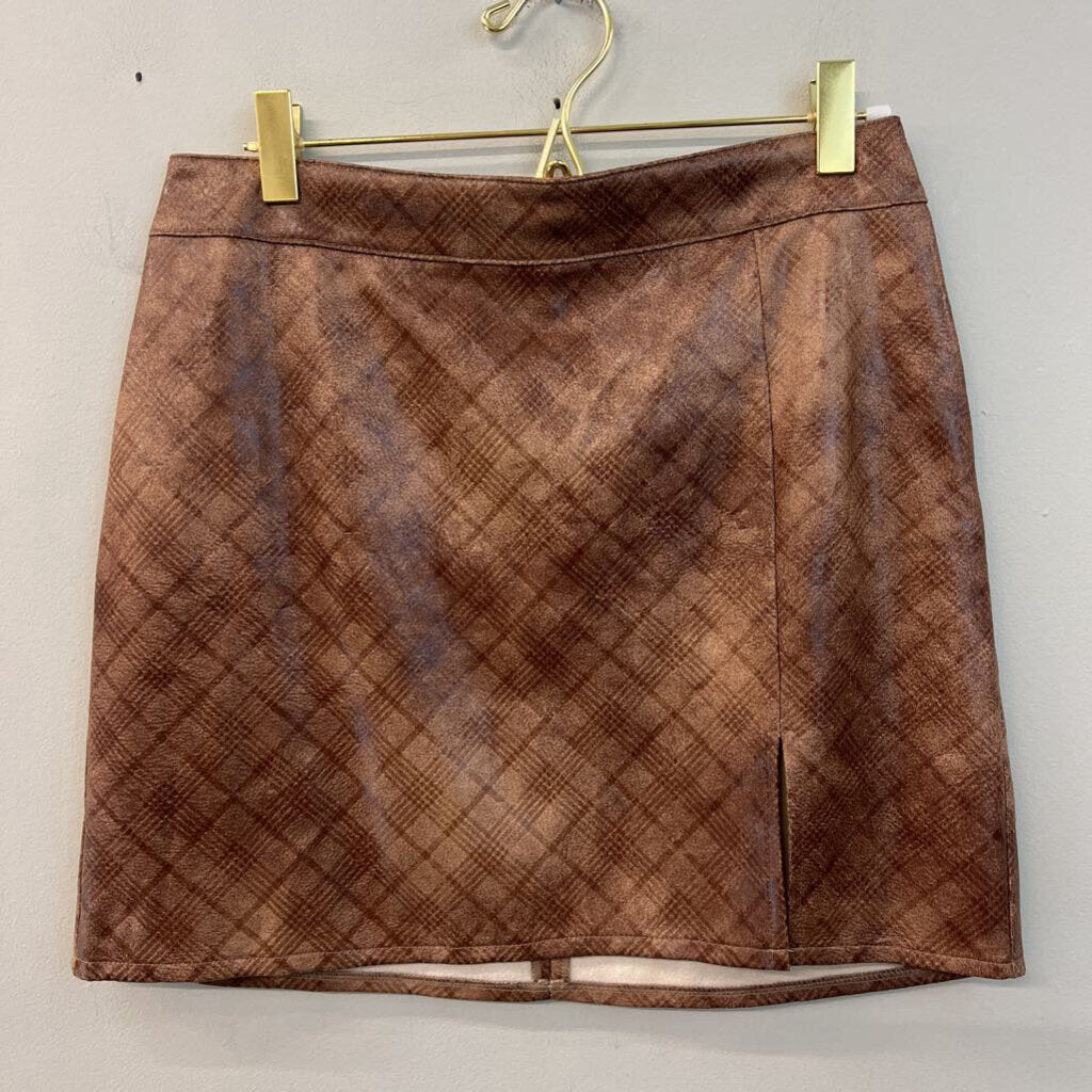 Altar'd State Brown Faux Leather Plaid Print Mini Skirt Small