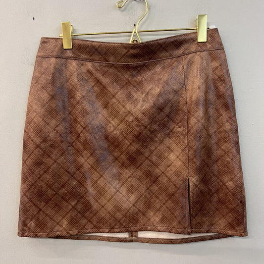 Altar'd State Brown Faux Leather Plaid Print Mini Skirt Small