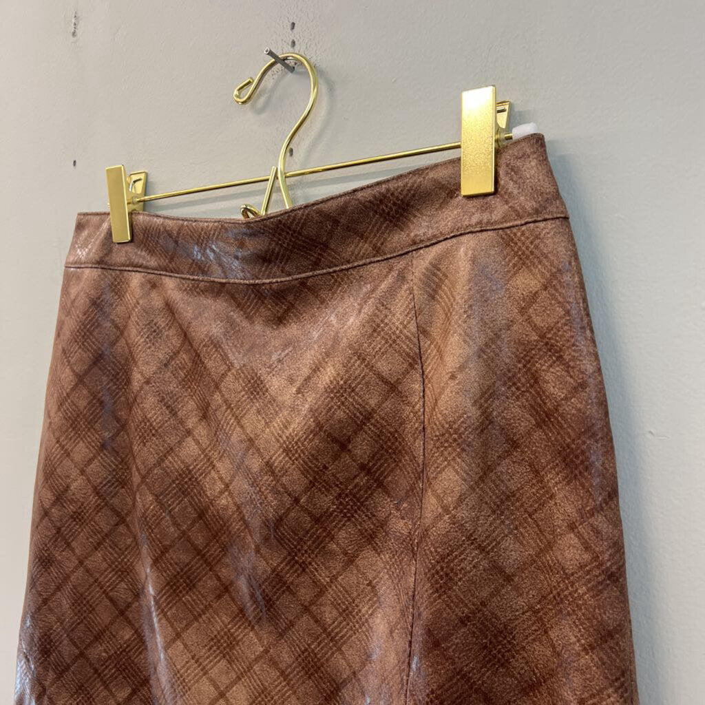 Altar'd State Brown Faux Leather Plaid Print Mini Skirt Small