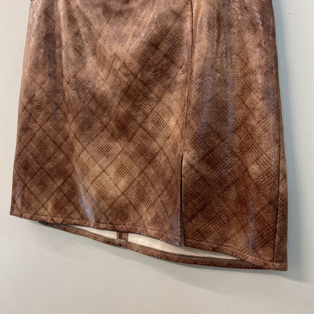 Altar'd State Brown Faux Leather Plaid Print Mini Skirt Small