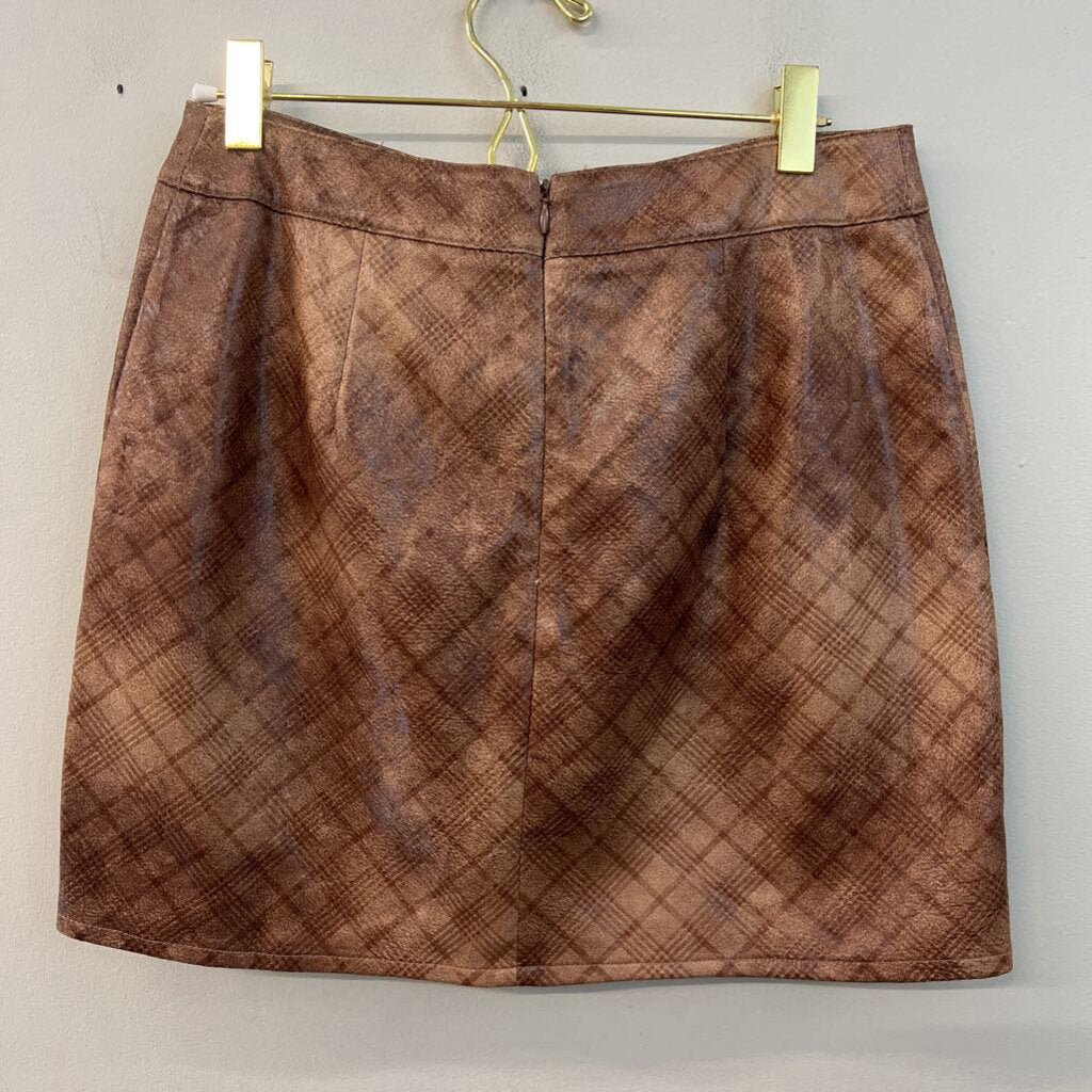 Altar'd State Brown Faux Leather Plaid Print Mini Skirt Small
