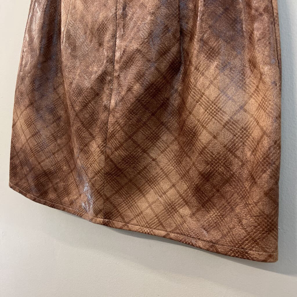 Altar'd State Brown Faux Leather Plaid Print Mini Skirt Small
