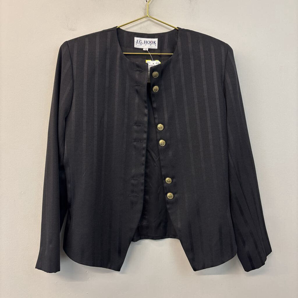 Vintage J.G. Hook Suits Black Striped Gold Button Jacket 10