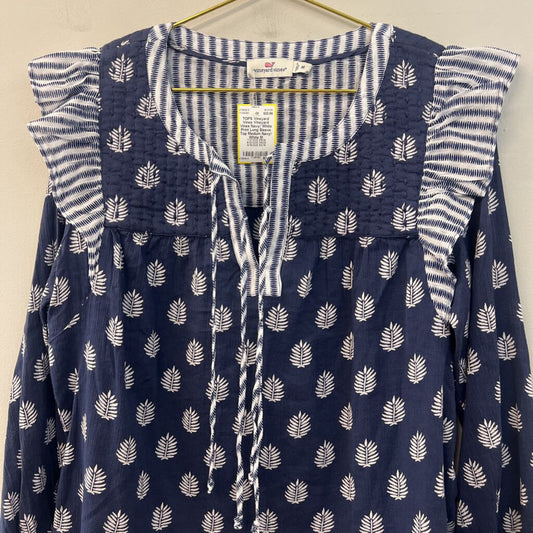 Vineyard Vines Navy/ White Print Long Sleeve Top Medium
