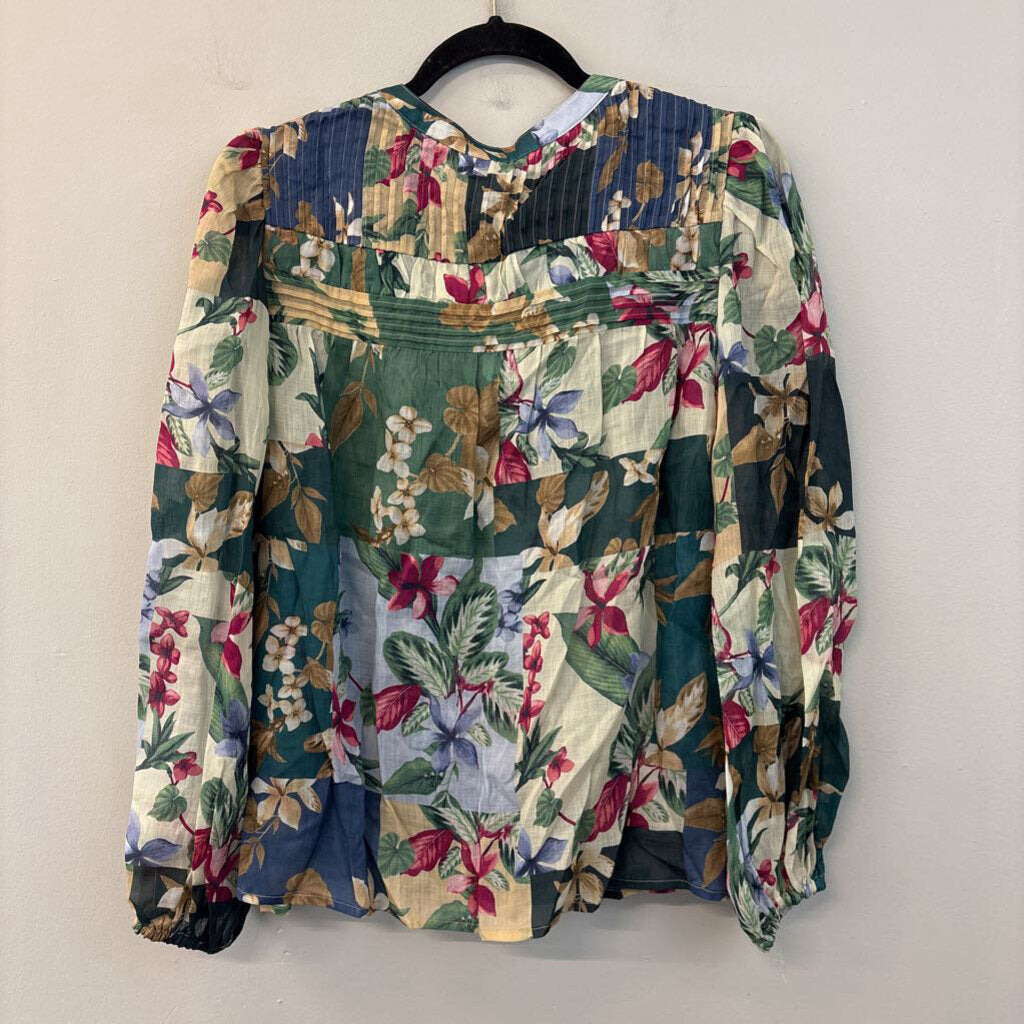Tommy Bahama Green/ Multi Tropical Print Long Sleeve Button Front Top Medium