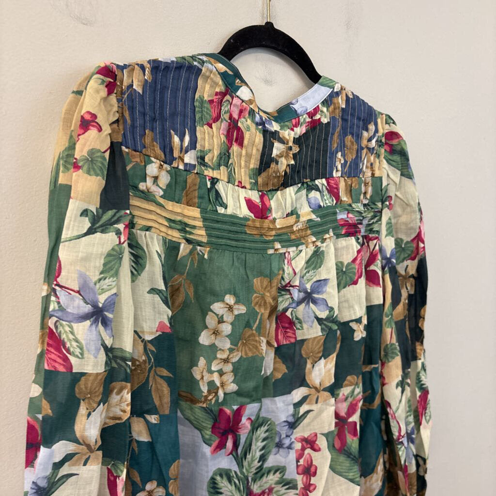 Tommy Bahama Green/ Multi Tropical Print Long Sleeve Button Front Top Medium