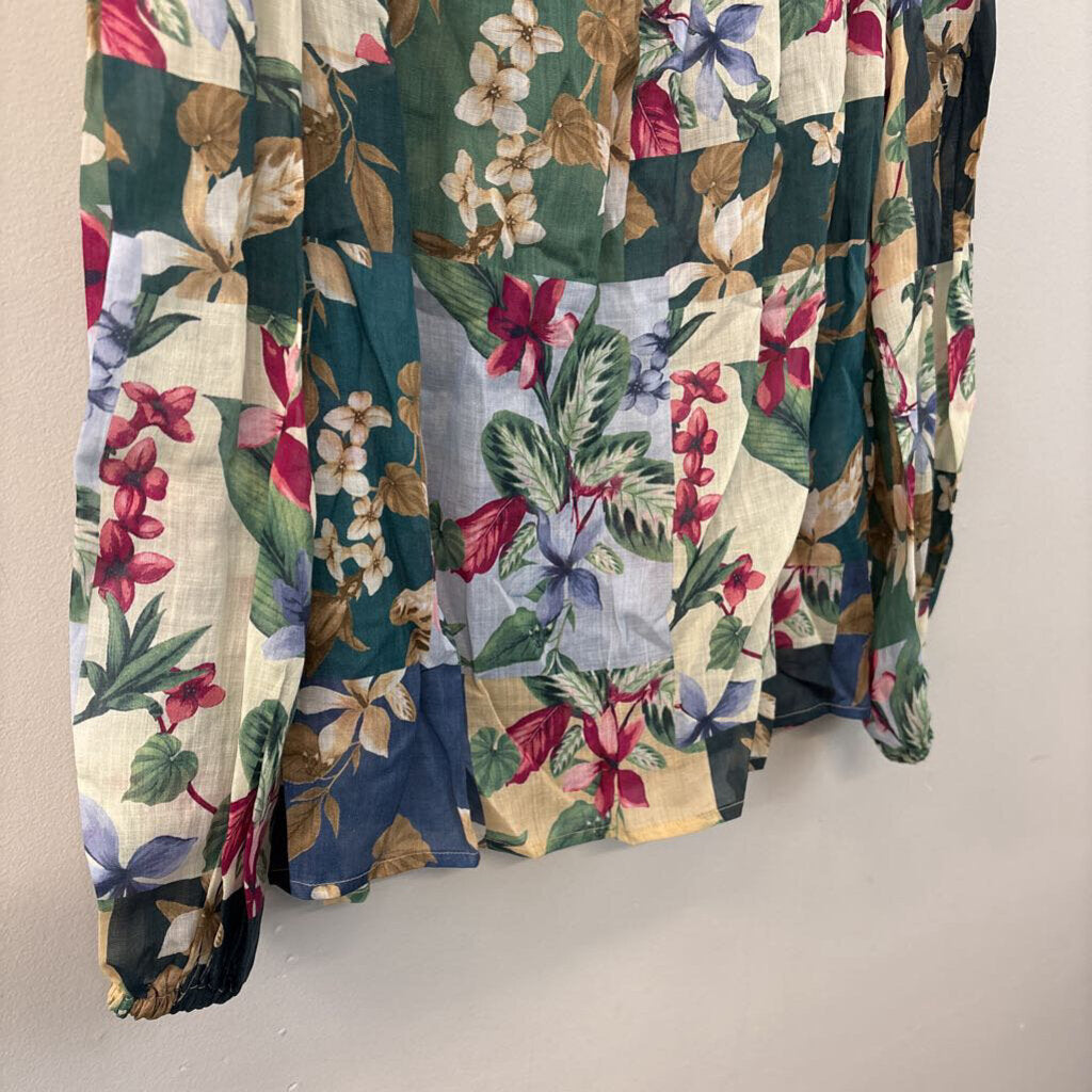 Tommy Bahama Green/ Multi Tropical Print Long Sleeve Button Front Top Medium