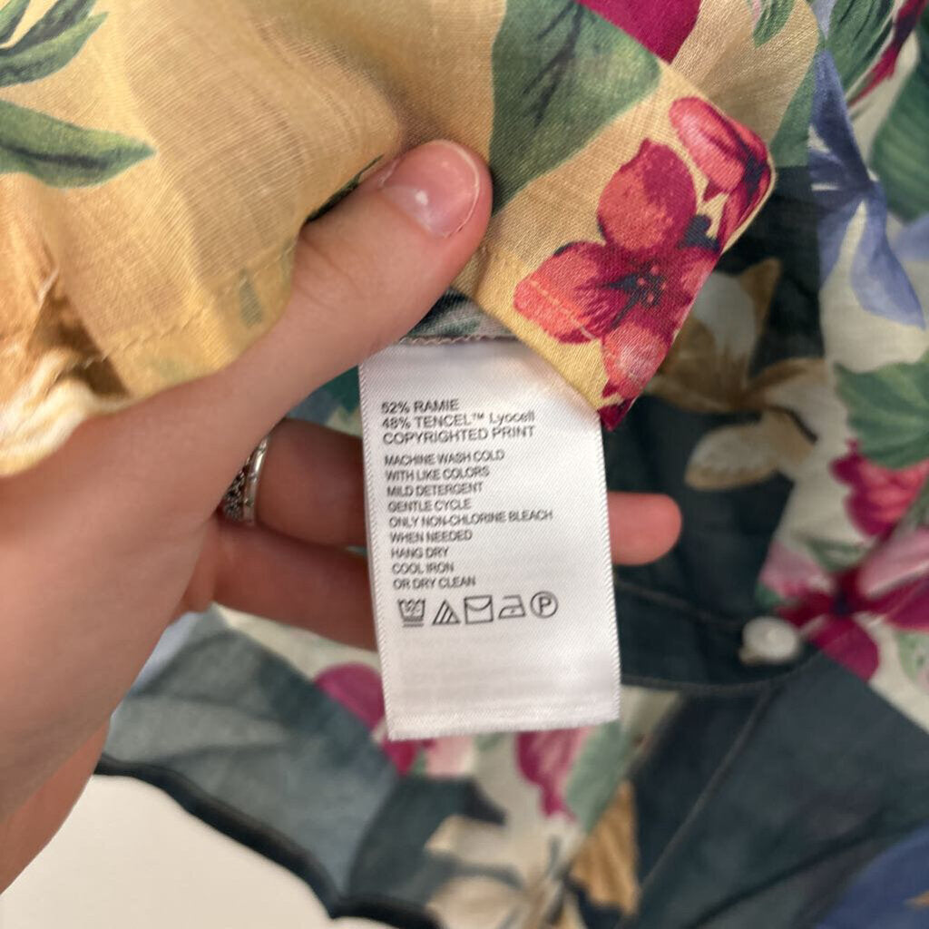 Tommy Bahama Green/ Multi Tropical Print Long Sleeve Button Front Top Medium