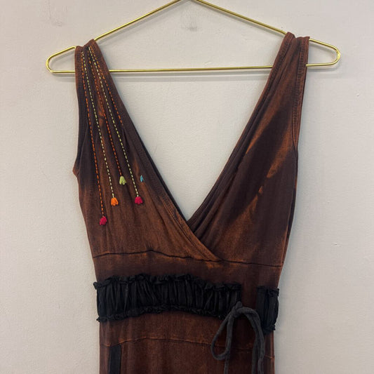 Rising International Brown Embroidered Maxi Dress Small