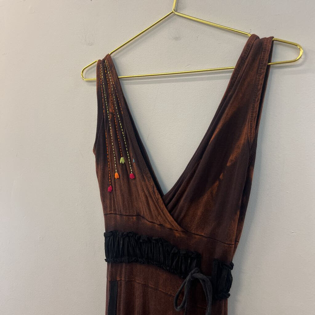 Rising International Brown Embroidered Maxi Dress Small