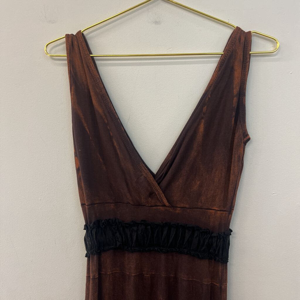 Rising International Brown Embroidered Maxi Dress Small