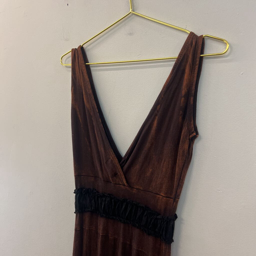 Rising International Brown Embroidered Maxi Dress Small