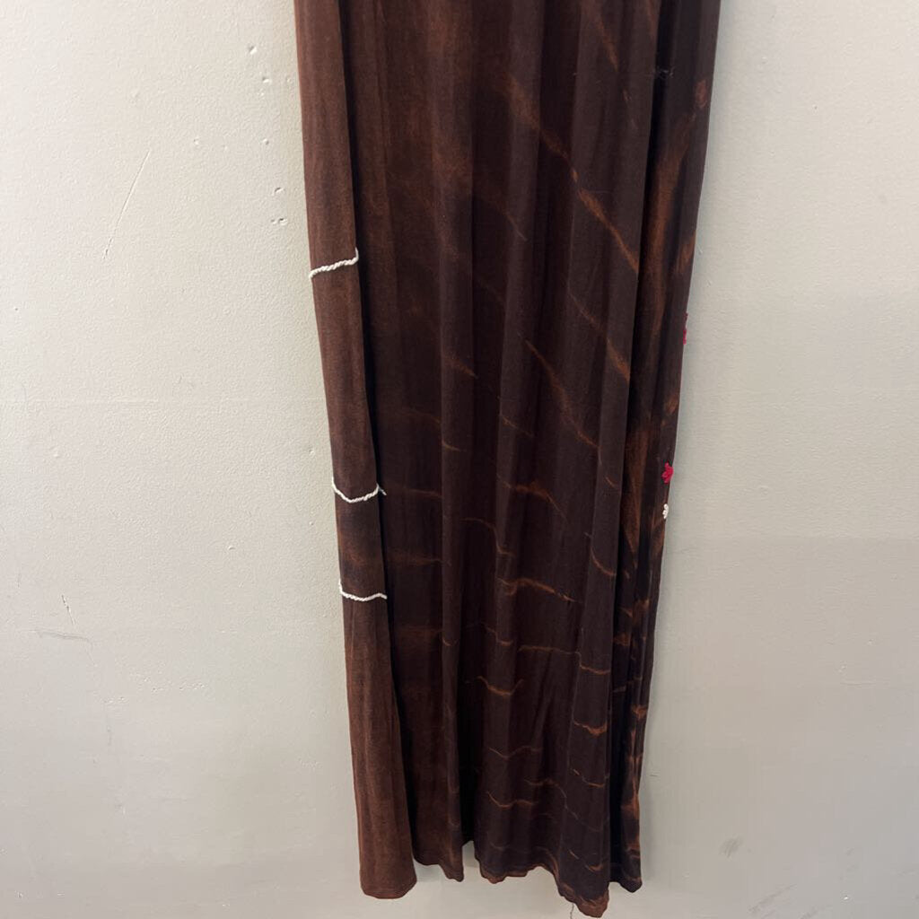 Rising International Brown Embroidered Maxi Dress Small