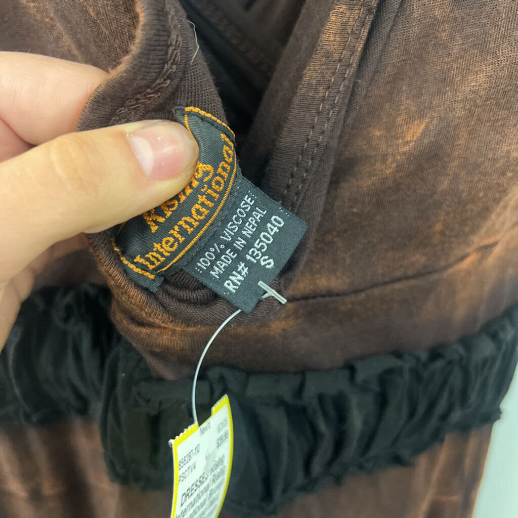 Rising International Brown Embroidered Maxi Dress Small