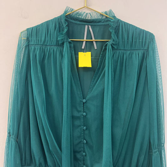 Anthropologie Green Tulle Long Sleeve Top Large