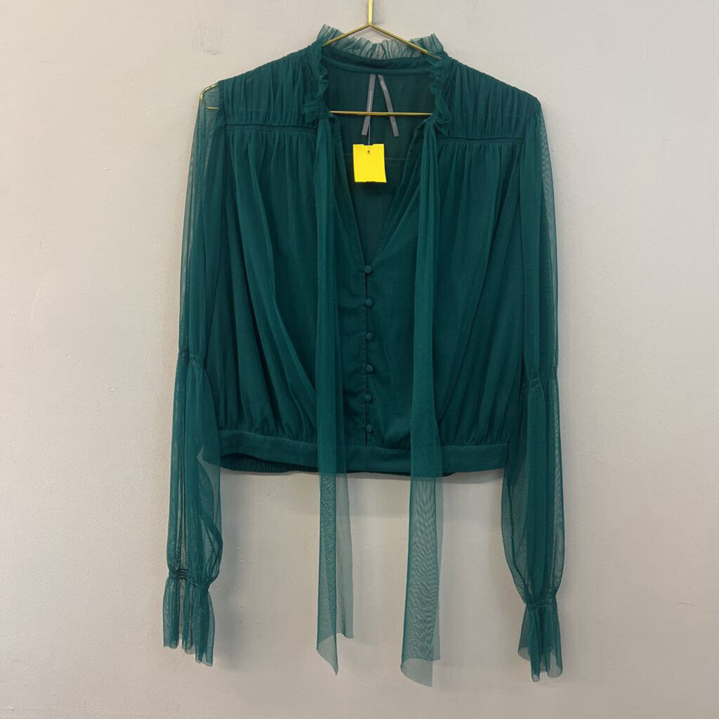 Anthropologie Green Tulle Long Sleeve Top Large