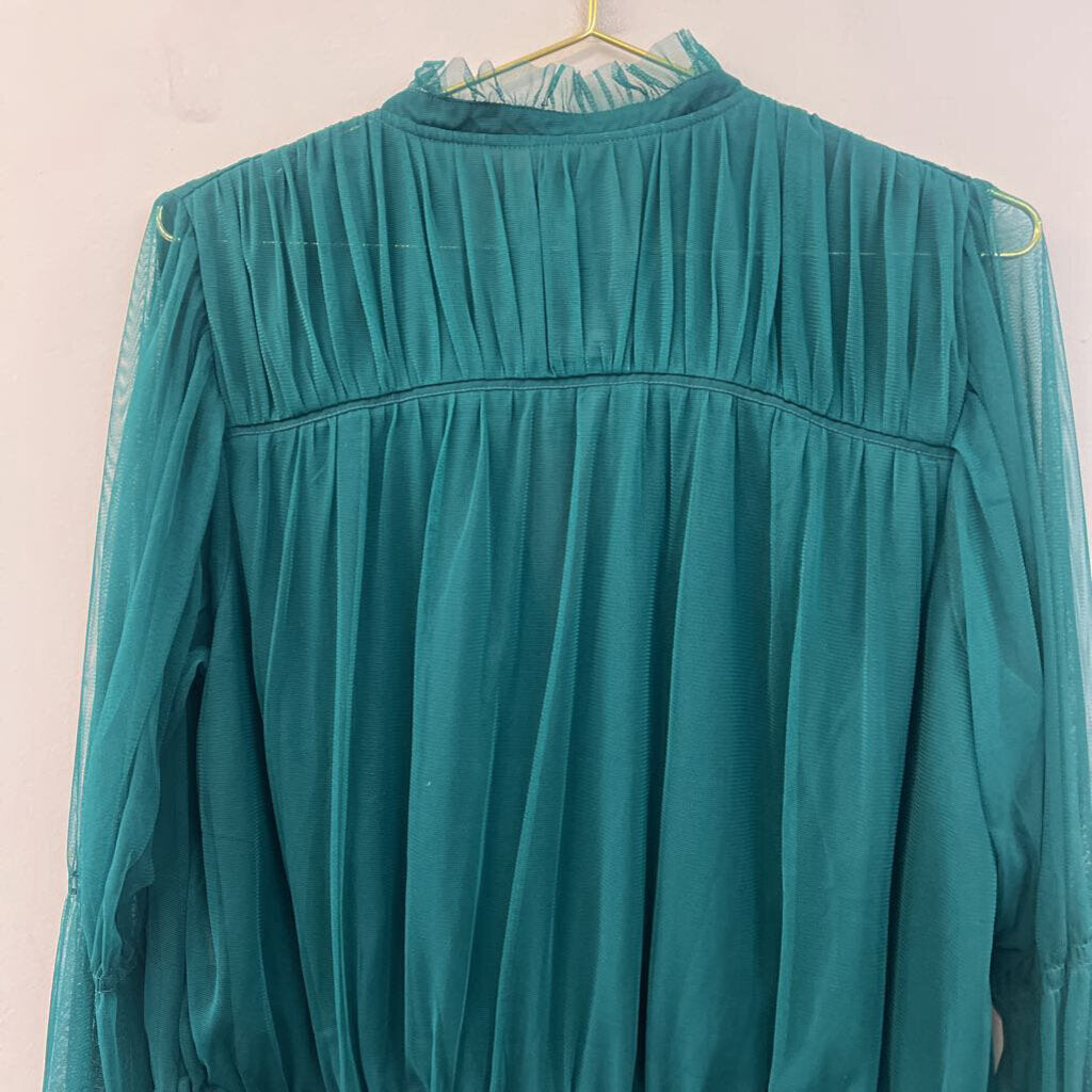 Anthropologie Green Tulle Long Sleeve Top Large