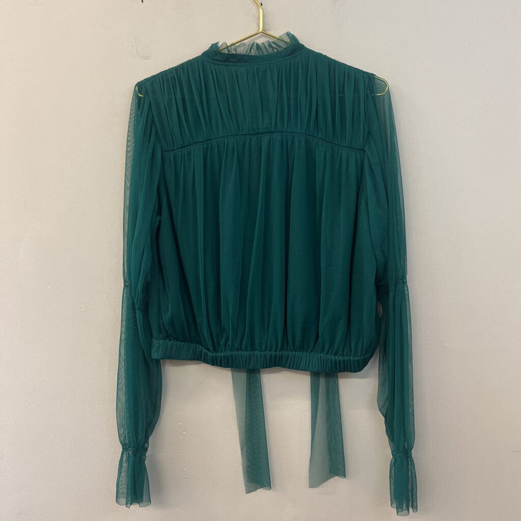 Anthropologie Green Tulle Long Sleeve Top Large