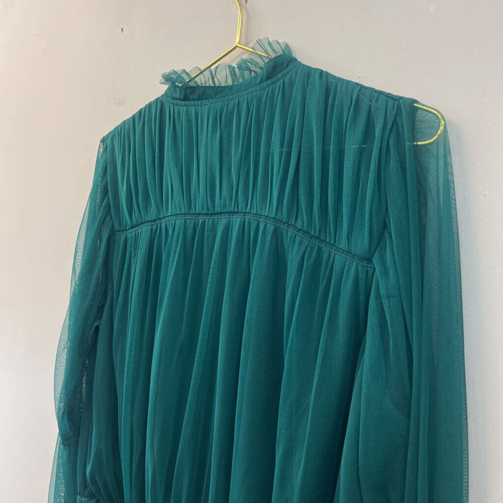 Anthropologie Green Tulle Long Sleeve Top Large