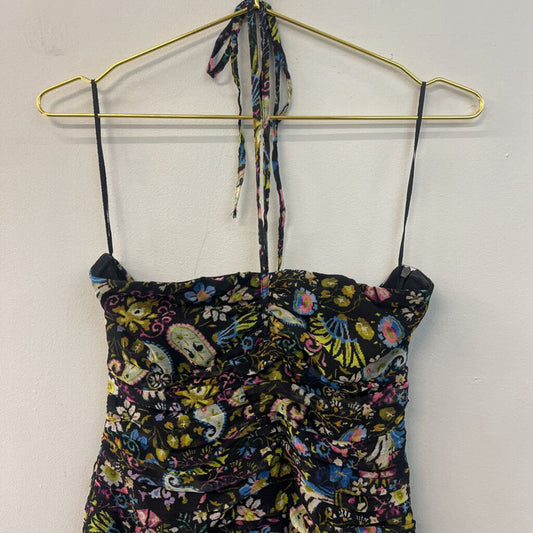 Zara Black/ Multi Print Ruched Dress Small