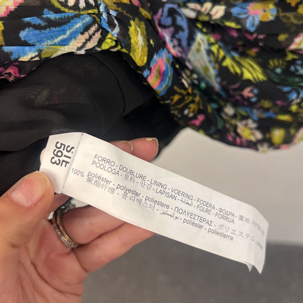 Zara Black/ Multi Print Ruched Dress Small
