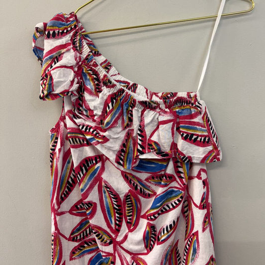 J Crew White/ Pink Print One Shoulder Dress XXS