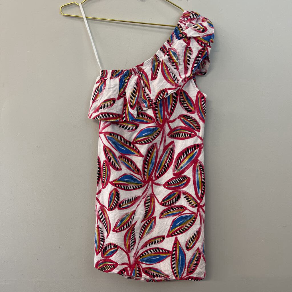 J Crew White/ Pink Print One Shoulder Dress XXS