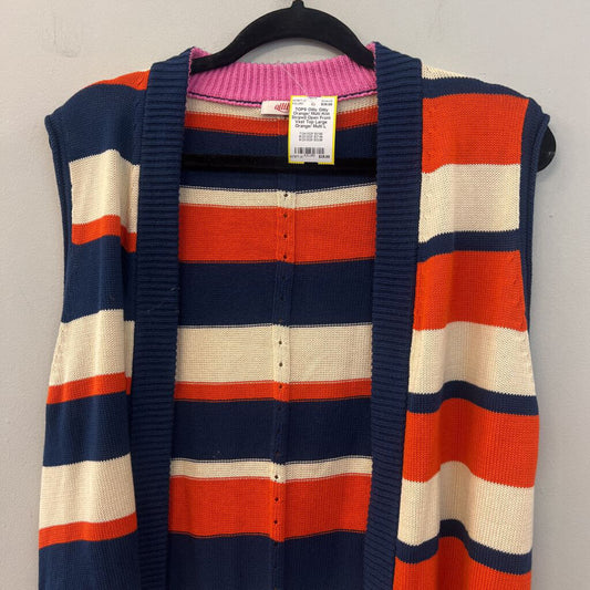 Oilily Orange/ Multi Knit Striped Open Front Vest Top Large