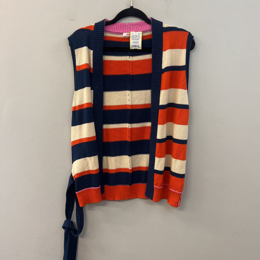 Oilily Orange/ Multi Knit Striped Open Front Vest Top Large
