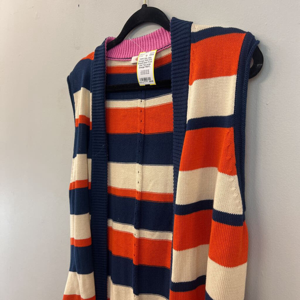 Oilily Orange/ Multi Knit Striped Open Front Vest Top Large
