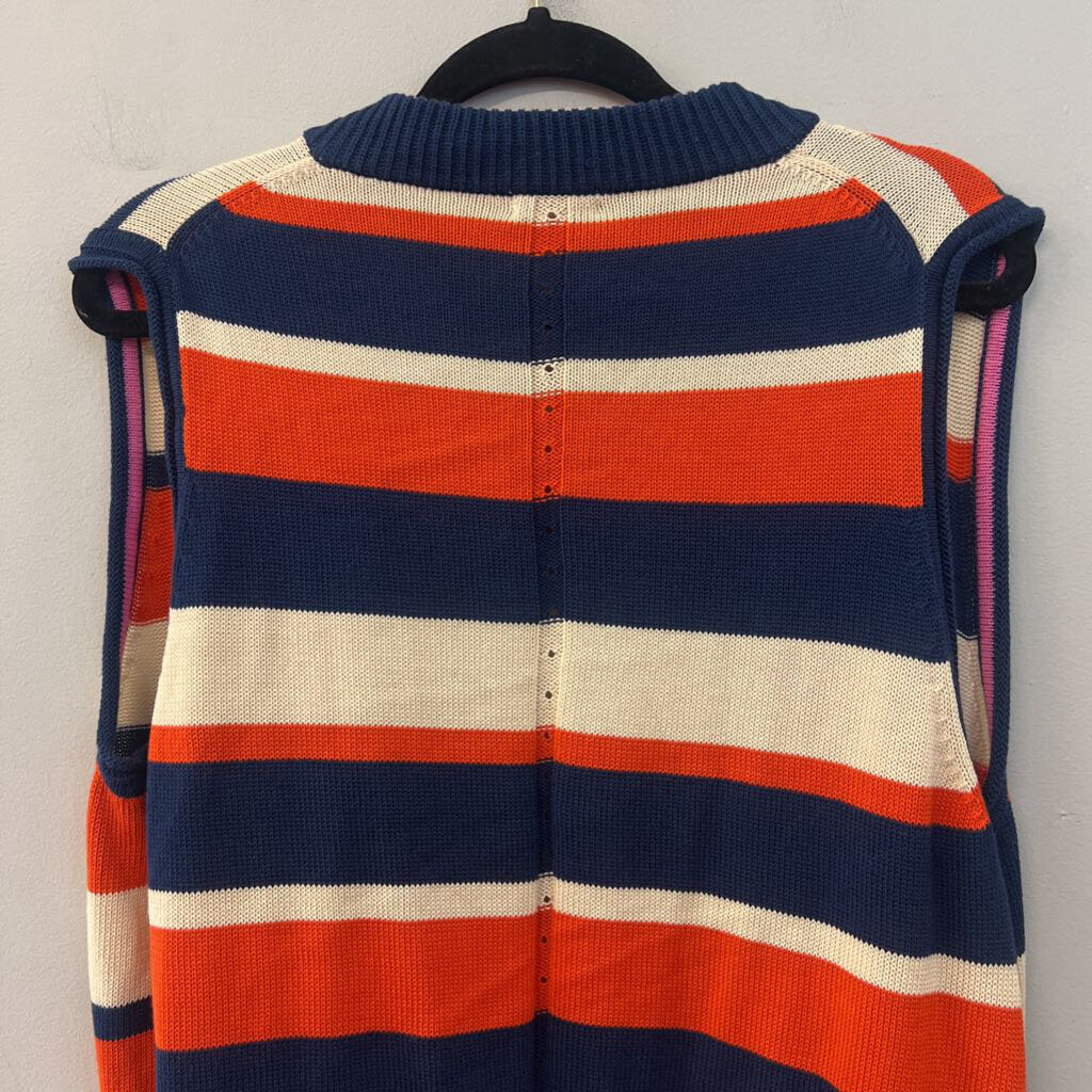 Oilily Orange/ Multi Knit Striped Open Front Vest Top Large