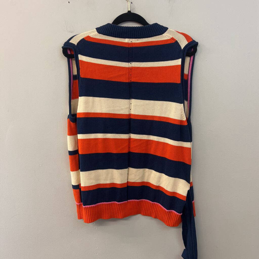 Oilily Orange/ Multi Knit Striped Open Front Vest Top Large