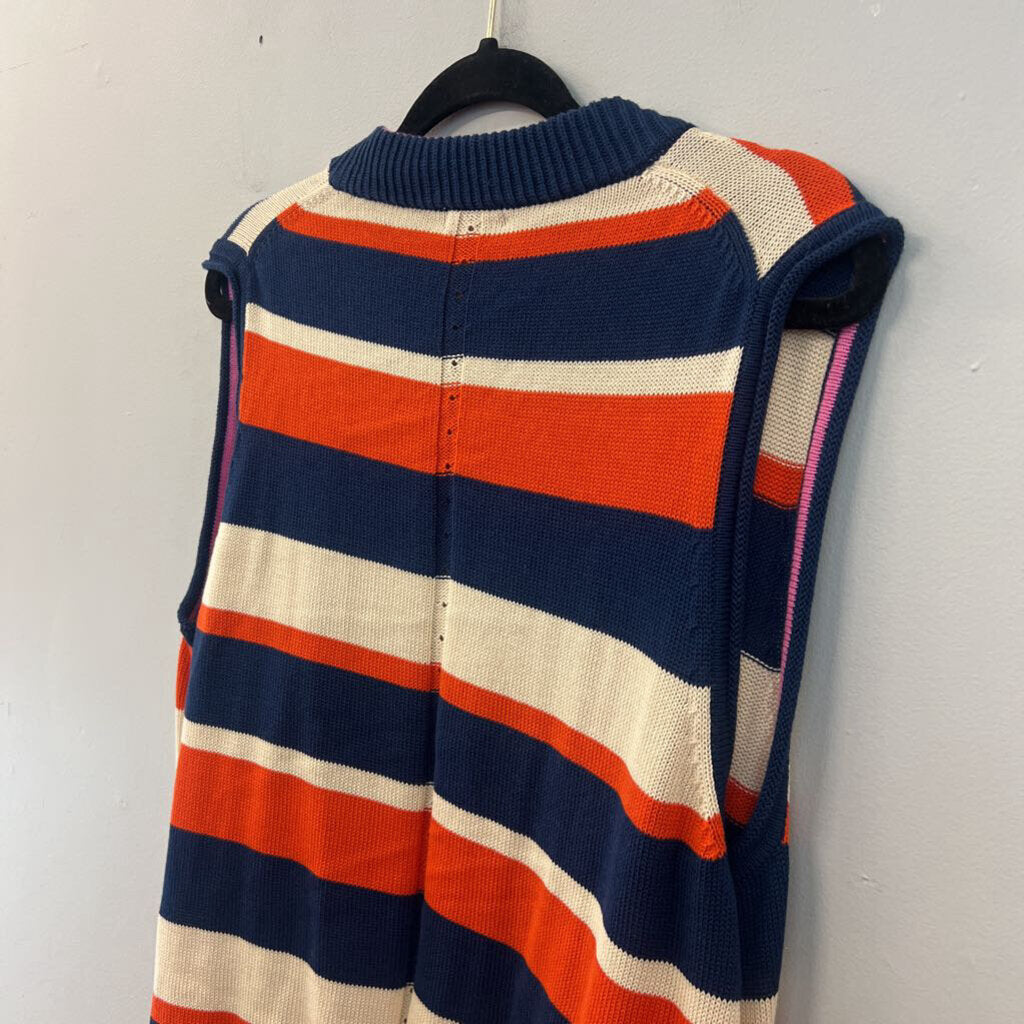 Oilily Orange/ Multi Knit Striped Open Front Vest Top Large