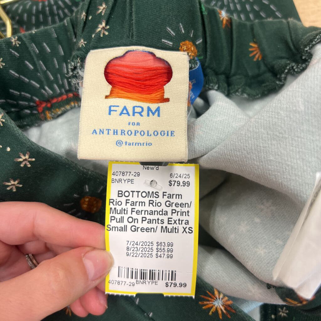 Farm Rio Green/ Multi Fernanda Print Pull On Pants Extra Small