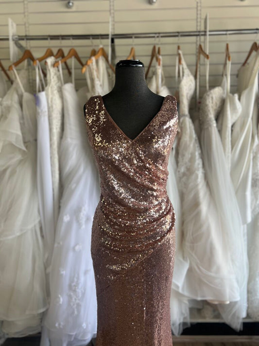 Revelry Rose Gold Sequin Long Formal Dress 8