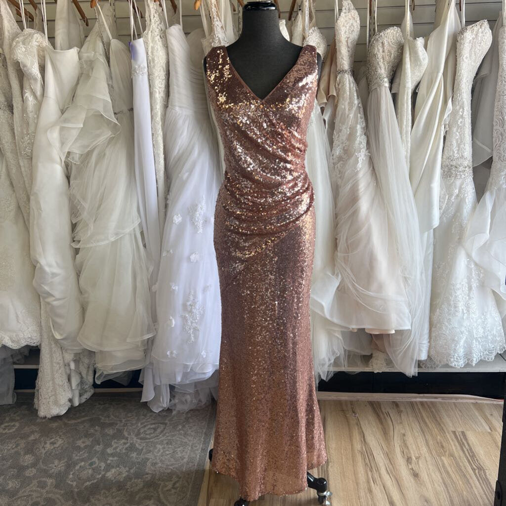 Revelry Rose Gold Sequin Long Formal Dress 8