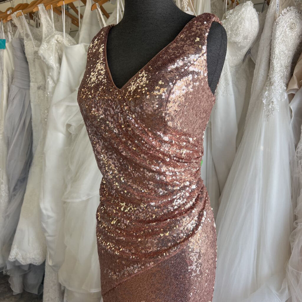 Revelry Rose Gold Sequin Long Formal Dress 8